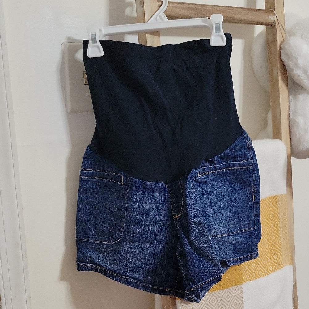 Motherhood High Waist Black and Blue Maternity Shorts